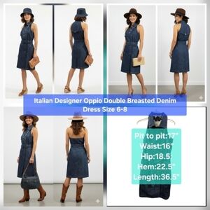 Oppio Sleeveless Double-Breasted Denim Dress Size 6-8